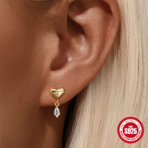 Loving Heart In Sterling Silver Horse Eye Zircon Pendant Earrings